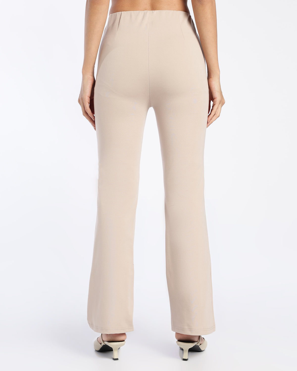 Beige High-Rise Bootleg Trousers